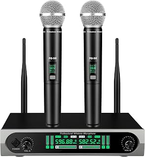 Wireless UHF Microphone System,W/2 Handhelds,Auto Scan,2x50 UHF Frequencies,200ft Range,Dynamic Microphone for Singing,Karaoke,Church - Image 1