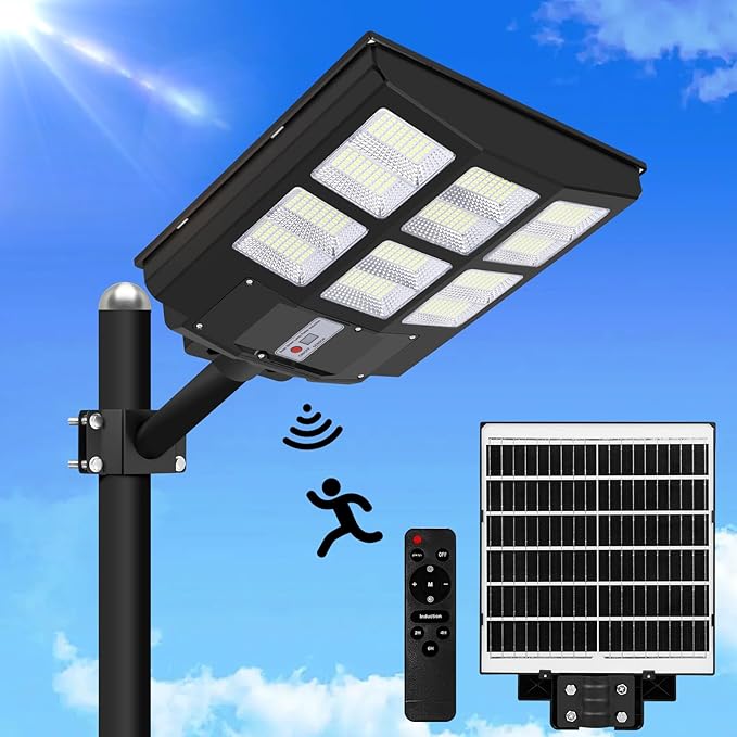 Solar Street Lights Outdoor 700000LM, Bright LED Street Lights with Motion Sensor and Remote, Dusk to Dawn Waterproof Security Lights for Yard, Driveway, Parking Lot