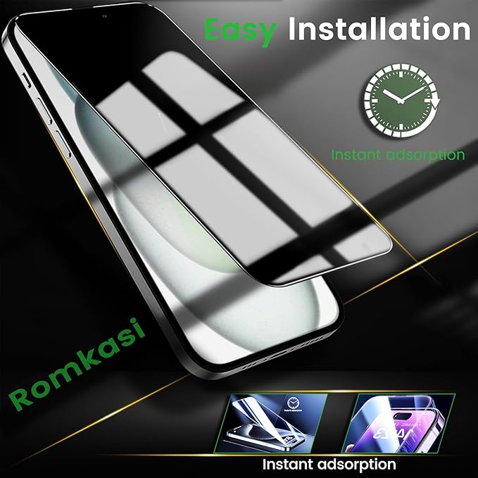 4 Pack Privacy Screen Protector for iPhone 15 Plus 6.7 Inch with 4 Pack Camera Lens Protector, Anti Spy Tempered Glass Film, Anti-Scratch, Touch Sensitive, Case Friendly