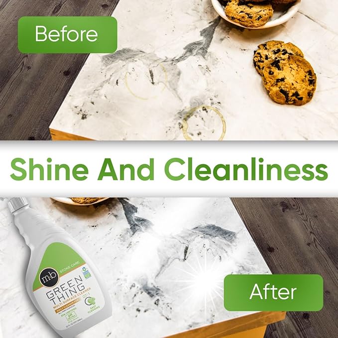MB Stone & More GT-1 Green Thing - Multi Surface Cleaning Spray for Kitchen Counter Cleaner Spray for Marble- No Streak Formula for Stone, Glass, Granite, Ceramic, Corian, Porcelain (32 Fl Oz)