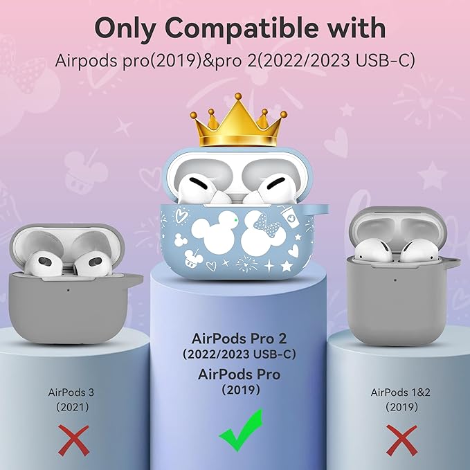Compatible with Airpods Pro 2nd/1st Generation Case Cover with Keychain, Women Men Soft Silicone Two-Tone Cute Cartoon Engraved Convenience Protective Case, Front LED Visible Blue/White