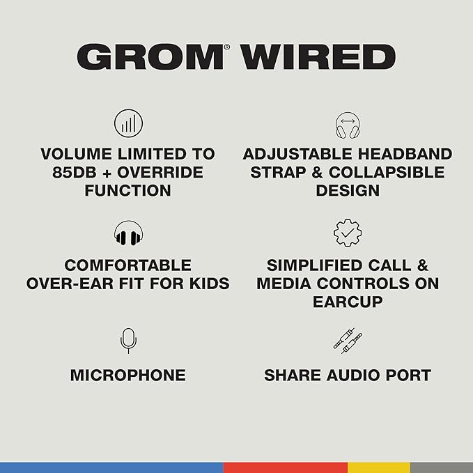 Skullcandy Grom Wired Headphones, Volume-Limiting Audio, Comfortable Over-Ear Fit, Foldable, Designed for Kids 6+, Convenient for Travel with 3.5mm AUX Plug, Built-in Microphone - Bone Seafoam