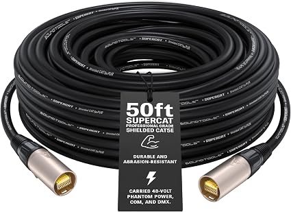 SuperCAT Professional Grade Shielded CAT5e etherCON Cable (50 ft, Black)