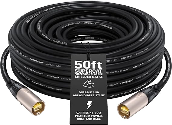 SuperCAT Professional Grade Shielded CAT5e etherCON Cable (50 ft, Black)