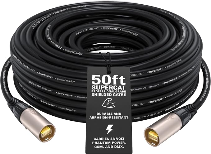 SuperCAT Professional Grade Shielded CAT5e etherCON Cable (50 ft, Black)