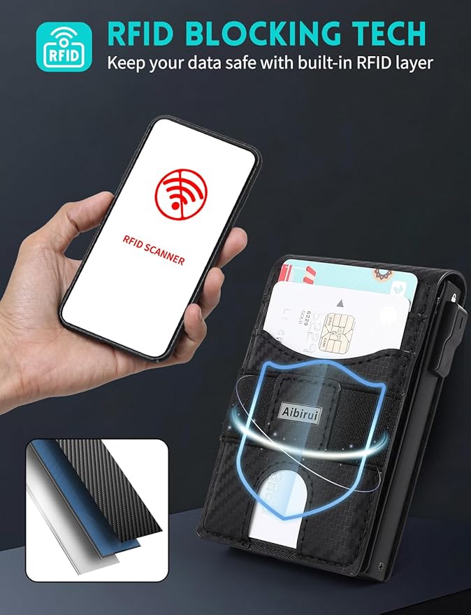 Slim Wallet for Men with AirTag Holder,Pop Up Wallet with ID Window,RFID Wallet for Men | Credit Card Holder with Money Clip, Pop-up feature Minimalist Wallet for Men's Gifts,Christmas Gifts