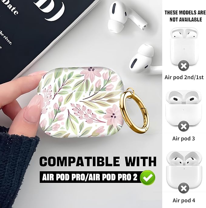 Compatible with AirPod Pro 2nd//1st Generation Case Cover with Key Chain,Full Protective Shockproof Wireless Headphone Case for Airpod Pro 2023/2022/2019（Pink Flowers）