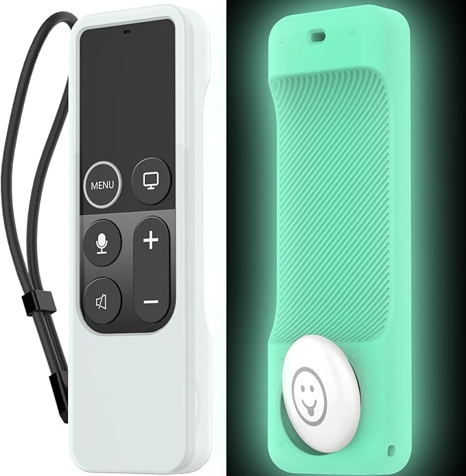 AhaStyle Compatible with Apple TV Remote Cover with AirTag Holder, Anti Slip Silicone Case for 2017 Apple TV 4K 1st Generation and 2016 Apple TV HD(Glow Blue)