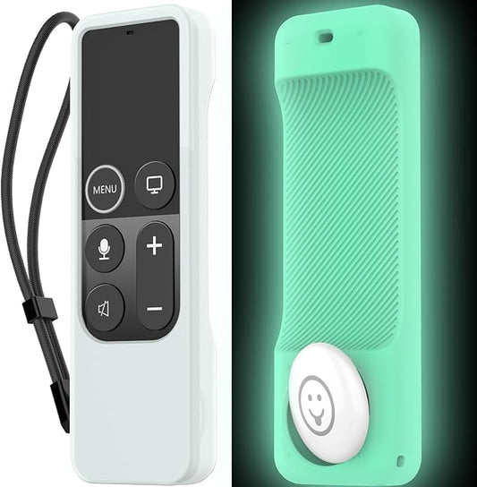 AhaStyle Compatible with Apple TV Remote Cover with AirTag Holder, Anti Slip Silicone Case for 2017 Apple TV 4K 1st Generation and 2016 Apple TV HD(Glow Blue)