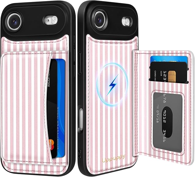 for iPhone 17 Air Case with Wallet - Fits 4 Card Slots, Compatible with MagSafe for Women Aesthetic Durable PU Leather Credit Card Holder Kickstand Phone Cover for Apple 17 Air, Stripes