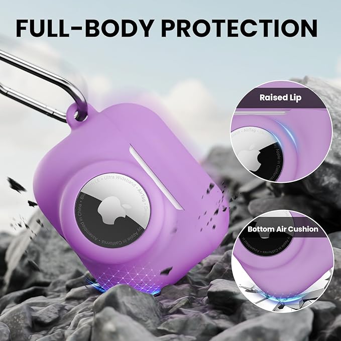 2 in 1 Silicone Case Compatible with AirPods Pro 3 and AirTag 2/1, Shockproof Protective Case Cover for AirPods Pro 3rd Generation 2025 with Cleaner Kit & Carabiner (Purple)