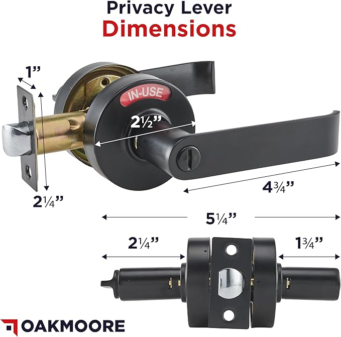 Commercial Door Handle Lock, Bathroom Locks for Home Doors, Vacant Occupied Bathroom Restroom Door Handles, Privacy Lock, Occupied Door Handle (Black)