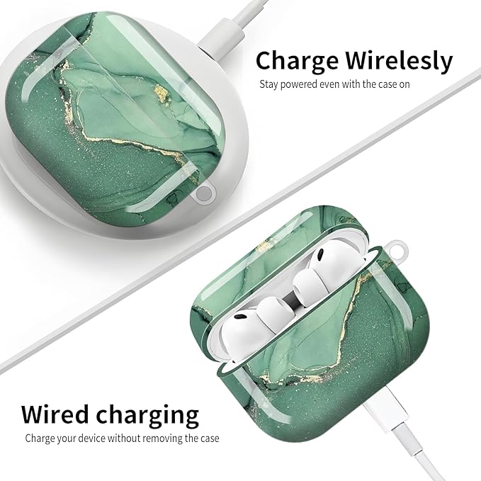 Compatible with AirPod Pro 3 (2025),Cute Case Cover for Women & Men, Full Protection Shockproof Hard Case with Keychain, Wireless Charging Case Accessories(Green Luxury Marble)