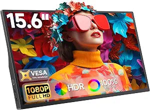 15.6inch Portable Monitor 1080P FHD, 250 Nits Bright Screen USB-C HDMI with Kickstand & Dual Speakers, Travel Laptop Second Screen Extender for PC Phone PS5 Xbox Switch,Ultra Slim External Display - Image 1