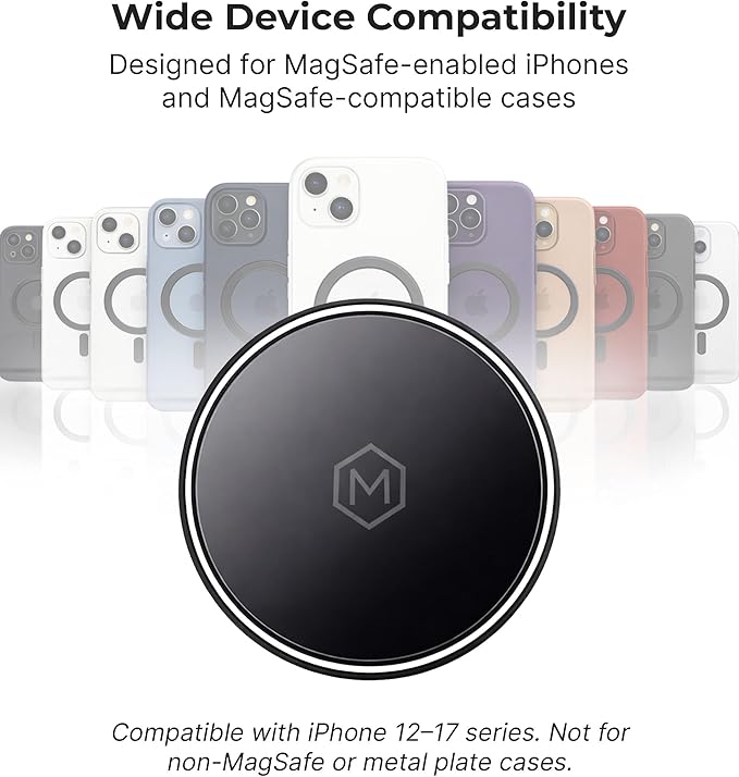 Mag Switch Qi2 Wireless Car Charger Small Dash Mount, 15W Fast Charger with Built in on/off Switch for smarter charging, Strong N52 Magnets, Compatible with iPhone 14/15/16/17, Iphone Air