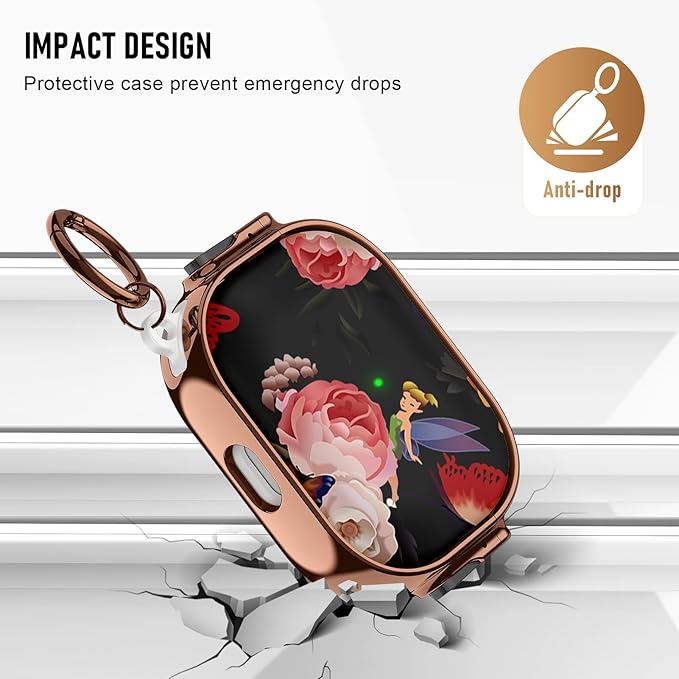 Maxjoy for Cute Airpods Pro 2 case with Safety Lock,Compatible Airpods Pro Case 2nd/1st Gen,Compatible Rose Flowers AirPods Case Cover for Women Girly with Keychain-Red White