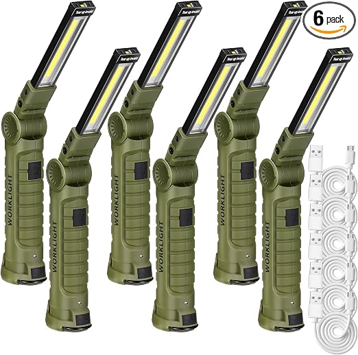Rossesay 6 Pack Rechargeable LED Work Light 5 Modes Magnetic Flashlight