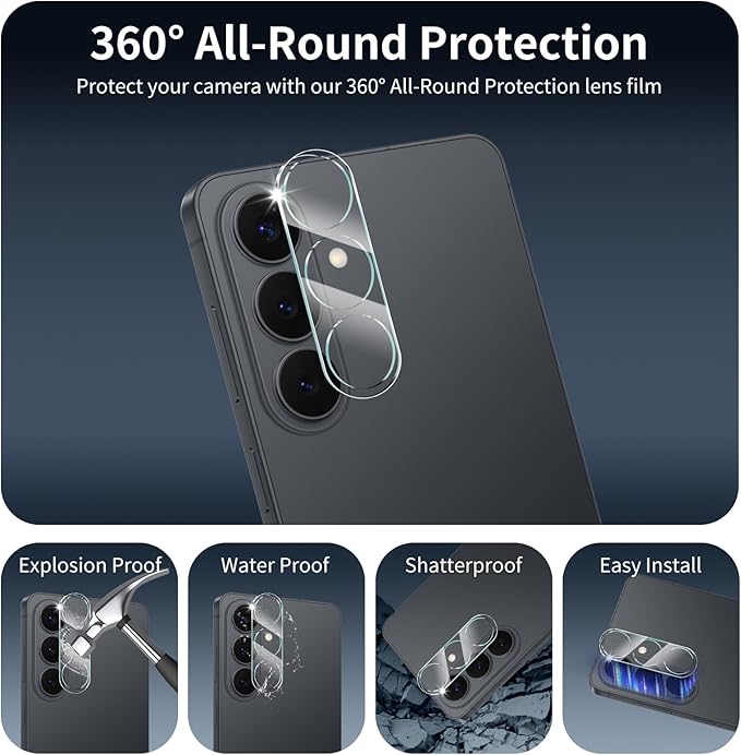 3+3+1-Pack, Screen Protector and Camera Lens Protector for Samsung Galaxy S26+/S26 Plus with Installation Alignment Aid, Tempered Glass Film, Impact-Protection, HD, Anti-Scratch, 9H Hardness