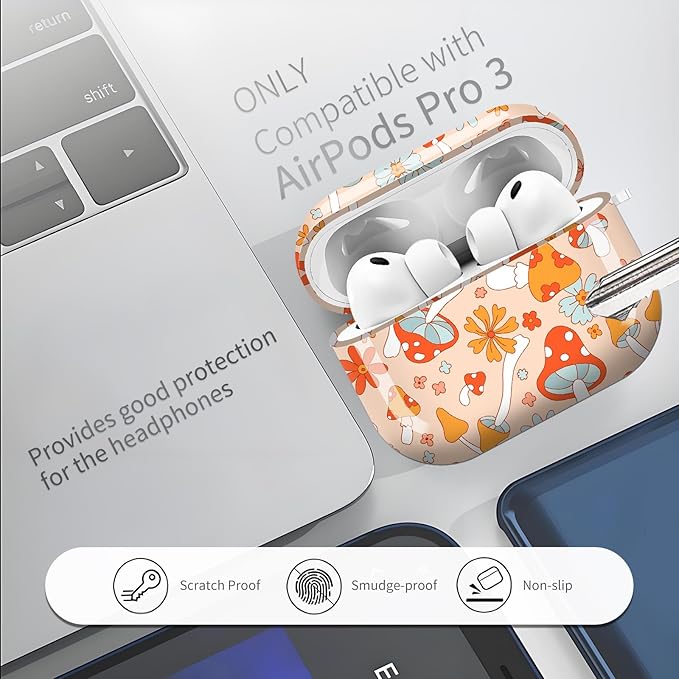 AirPod Pro 3 (2025) Case Cover for Women, Cute Shockproof TPU Protective Case with Gold Round Buckle, Anti-Drop Design Cute Mushroom Flower