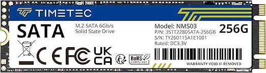 Timetec 256GB SSD 3D NAND SATA III 6Gb/s M.2 2280 NGFF 128TBW Read Speed Up to 550MB/s SLC Cache Performance Boost Internal Solid State Drive for PC Computer Laptop and Desktop (256GB)