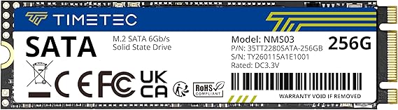 Timetec 256GB SSD 3D NAND SATA III 6Gb/s M.2 2280 NGFF 128TBW Read Speed Up to 550MB/s SLC Cache Performance Boost Internal Solid State Drive for PC Computer Laptop and Desktop (256GB)