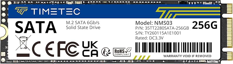Timetec 256GB SSD 3D NAND SATA III 6Gb/s M.2 2280 NGFF 128TBW Read Speed Up to 550MB/s SLC Cache Performance Boost Internal Solid State Drive for PC Computer Laptop and Desktop (256GB)