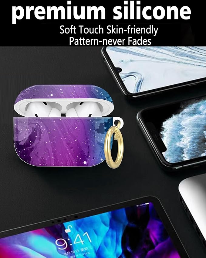 Compatible with AirPod Pro 2nd/1st Generation Case Cover with Key Chain,Full Protective Shockproof Wireless Headphone Case for Airpod Pro 2023/2022/2019(Purple Marble)