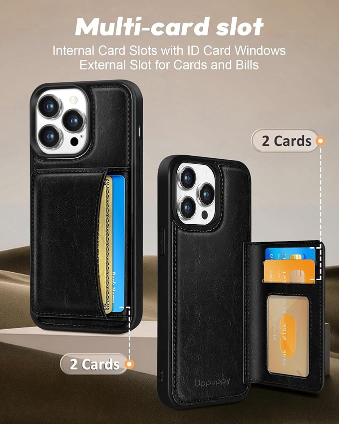 for iPhone 13 Pro Max Case with Wallet - Fits 4 Card Slots, Compatible with MagSafe for Women Men Durable PU Leather Credit Card Holder Kickstand Phone Cover for Apple 13 Promax, Black