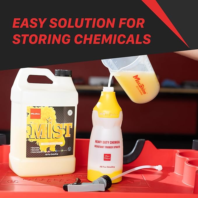 Maxshine Heavy Duty Spray Bottle – 25oz Chemical-Resistant Detailing Sprayer with Adjustable Nozzle & Ergonomic Trigger for Car Cleaning, Garage, Home (4-Color Set)