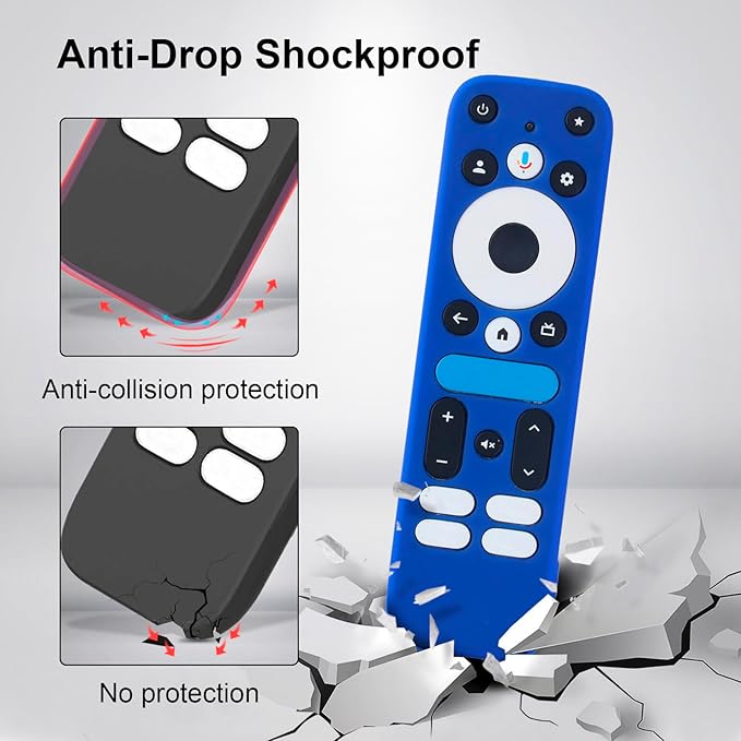 Blue Silicone Protective Case with Strap for 2025 Onn Google TV Box 4K pro Remote, Shockproof Anti-Dirty Cover for Onn Google TV Controller