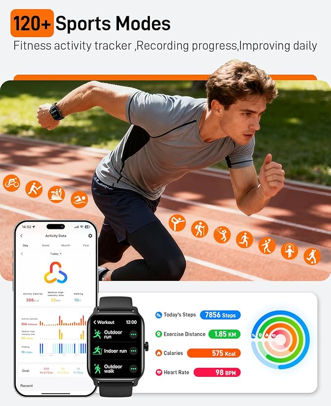 Smart Watches for Women Men, 2025 Smartwatch 1.85''Alexa Fitness Tracker Smart Watch Compatible for Android iPhone with Bluetooth Call (Answer/Make), 3ATM Waterproof Heart Rate/Sleep/SpO2 Monitor 120+