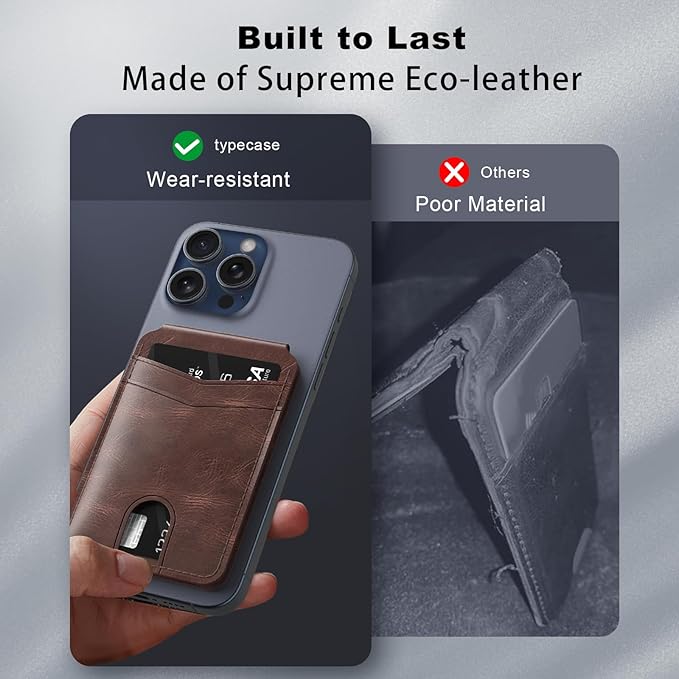typecase Magnetic Wallet Compatible with Magsafe: Magnetic Phone Wallet & Card Holder for Apple iPhone 16 15 14 13 12 Pro Max - Adjustable Mag Safe Wallet Stand with 4 Card Slots - Brown