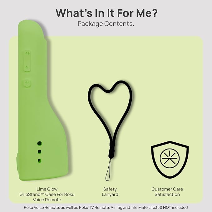 GripStand™ Roku Voice Remote Cover: Stand Up Design, Enhanced Grip, Silicone Case: Fits TV Streaming Stick Plus 2025 4K/HD/HDR, Compatible with AirTag and TileMate, Lime Glow by 73&Sunny