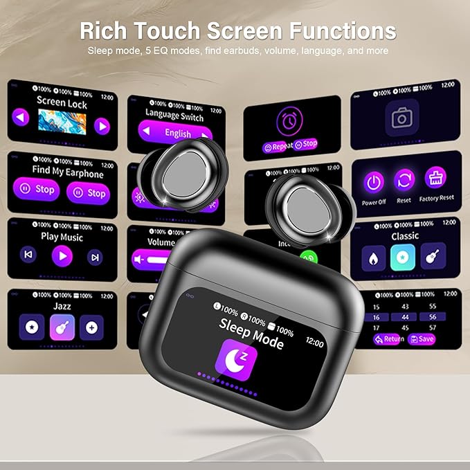 Sleep Earbuds Bluetooth 5.4 in Ear Touch Screen Sleep Headphones, Small Design Mini Sleep Earbuds for Side Sleepers with Sleep Mode, 48H Playtime Sleep Earphones Clear Calls, Carbonblack