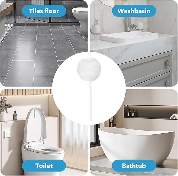20 Pack Soft Toilet Brush, Disposable Toilet Bowl Brush with Long Plastic Handle, White Silk Cotton Toilet Bowl Mop for Bathroom Toilets, Sink, Bathtub, 11 x 4.3 Inch, Without Cup