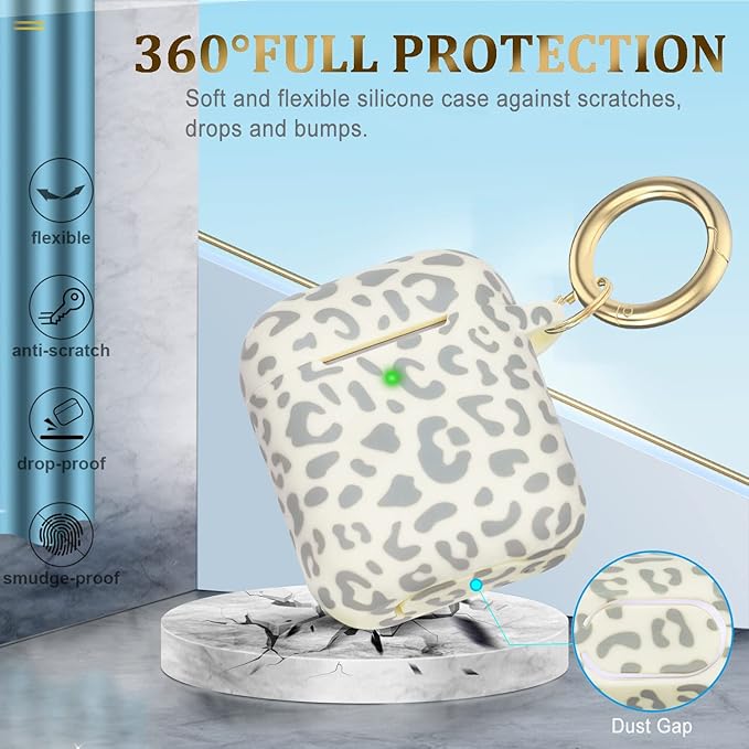 Leopard Silicone Compatible with Airpods Case, Gawnock Soft Earpod Case Flexible Compatible with Airpods 2nd/1st Generation Print Cover for Women Girls with Keychain - Beige Leopard Cheetah
