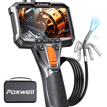 FOXWELL Dual Lens Two-Way Articulating Borescope, 1080P Endoscope Camera