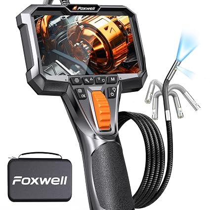 FOXWELL Dual Lens Two-Way Articulating Borescope, 1080P Endoscope Camera