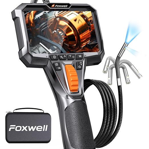 FOXWELL Dual Lens Two-Way Articulating Borescope, 1080P Endoscope Camera