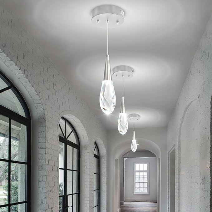 Pendant Light Kitchen Islan Silver Mini Crystal Chandelier Modern Hanging Light Fixture for Dining Room, Living Room,Bedroom, Foyer（3-Pack）