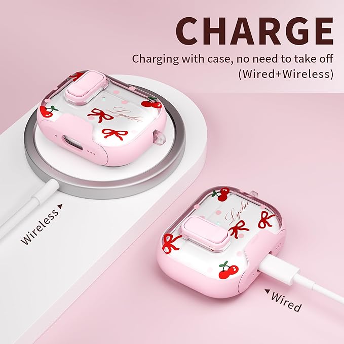 for AirPods Pro 3 Case(2025) with Secure Lock Clip and Phone Stand,Floral Girly Style Protective Cover with Cleaning Kit and Hand Strap for Apple AirPod Pro 3 Generation (Pink Bow)