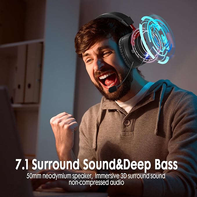 Wireless Gaming Headset for PS5, PS4, PC, Nintendo Switch, 2.4GHz USB Gaming Headphones, Bluetooth 5.3, 50H Battery, Noise Canceling Microphone, ONLY 3.5mm Wired Mode for Xbox Series-Black and Red
