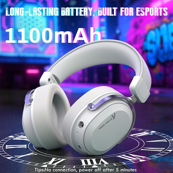 ATTACK SHARK L30PRO Wireless Gaming Headset,7.1 Surround Sound, 50mm Drivers,20ms Low Latency,Detachable Noise-Canceling Microphone, Aluminum Alloy Frame,Quad-Mode Connectivity-White