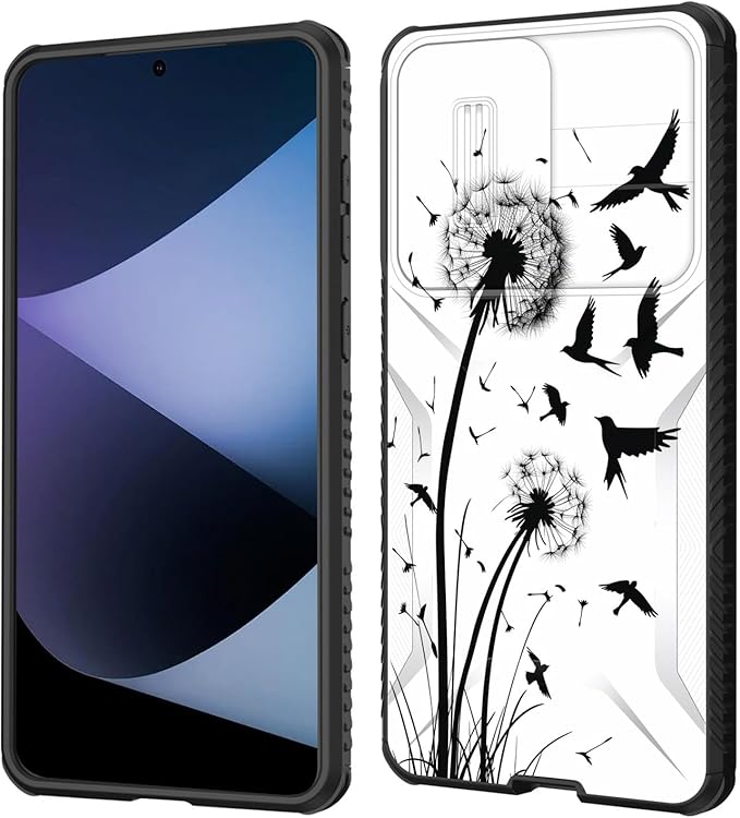 for Galaxy S25 Edge Case Built in Slide Camera Lens Cover,Heavy Duty Shockproof Protection Dual Layer Case for Samsung Galaxy S25 Edge 2025,Dandelions and Birds