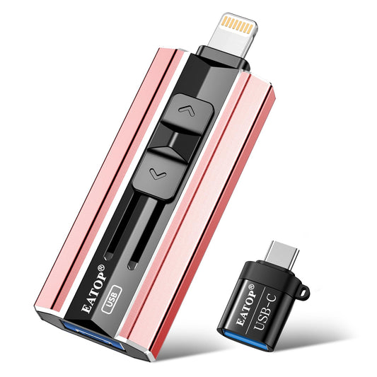 EATOP 512GB Flash Drive Intended for iPhone iPad, USB Photo Stick for Photo & Video Backup, External Phone Memory Storage, No App Required, Compatible with iOS, Android & PC, Rose Pink