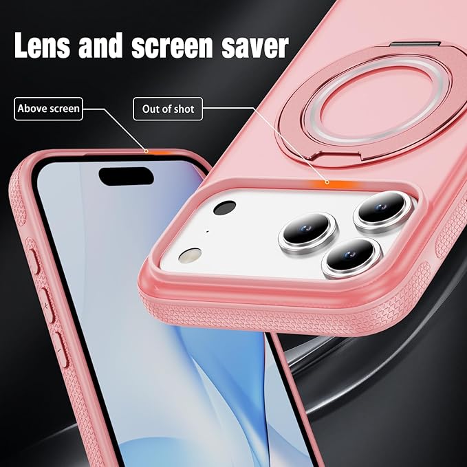 for iPhone 17 Pro Case [Compatible with Magsafe] [15 FT Military Grade Drop Protection] with Screen Protector & Lens Protector,Shockproof Kickstand Phone Case for iPhone 17 Pro (Pink)