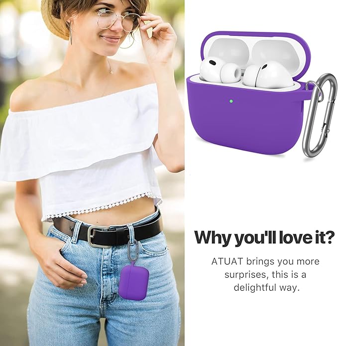 ATUAT for AirPods Pro 3 Case Cover with Cleaner, Protective Soft Silicone Skin with Keychain for Women Men for Apple AirPods Pro 3rd Generation Case(2025), Front LED Visible, Purple
