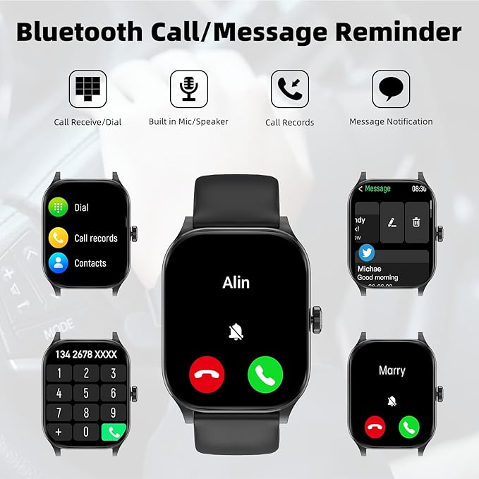 Smart Watch (Answer/Make Call), 1.85" Smartwatch for Android Phones and iPhone with Heart Rate,Sleep Monitor,Pedometer, 100+Sports Fitness Watch, IP68 Waterproof Fitness Tracker for Men Women