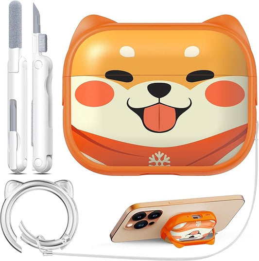 RFUNGUANGO is Compatible with AirPods Pro 3 Protective case, with Mobile Phone Holder Function, Multiple Colors Available, Suitable for AirPods Pro 3 Protective case,Orange + Playful Dog