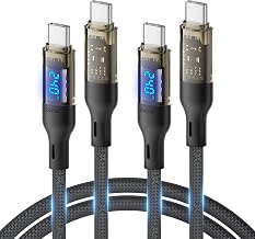 SOOPII 240W USB C to USB C Cable[4ft 2-Pack],Fast Charging USB C Cable with LED Display for Galaxy S23+/S23Ultra/S22Ultra,MacBook Pro,lPhone16/15/15Pro/15ProMax,etc,Transparent Shell,(Black)
